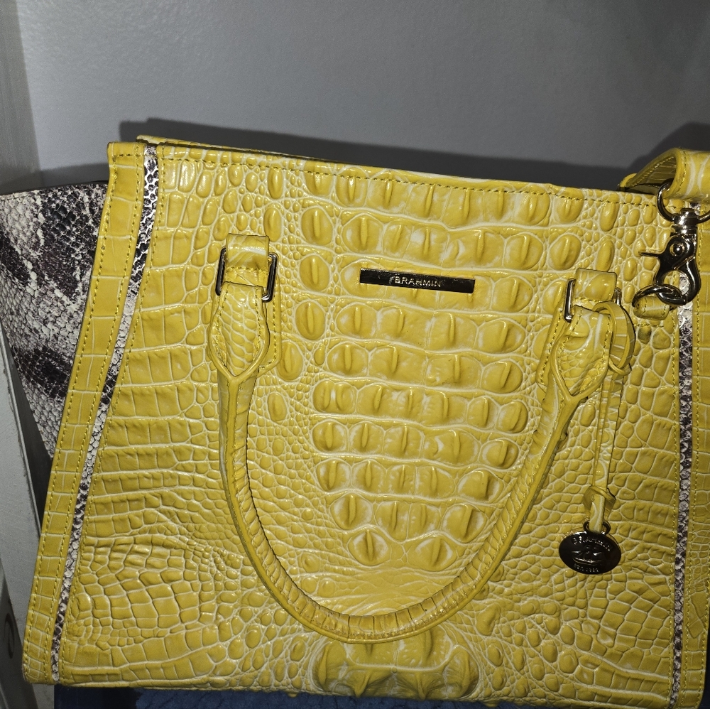 Brahmin Yellow Croc-Embossed Shoulder Bag